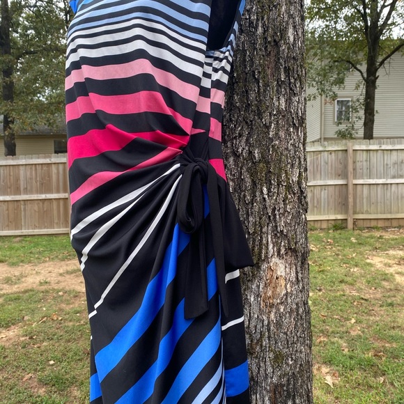 Vintage R&K Originals Colorful Striped Ruched Tie Dress - Picture 2 of 10